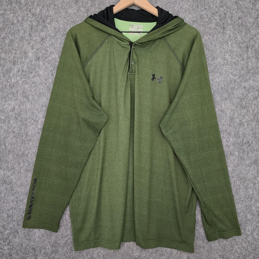 Under Armour Shirt Mens 2XL‎ Green HeatGear Hoodie1/4 Snap Performance Pullover